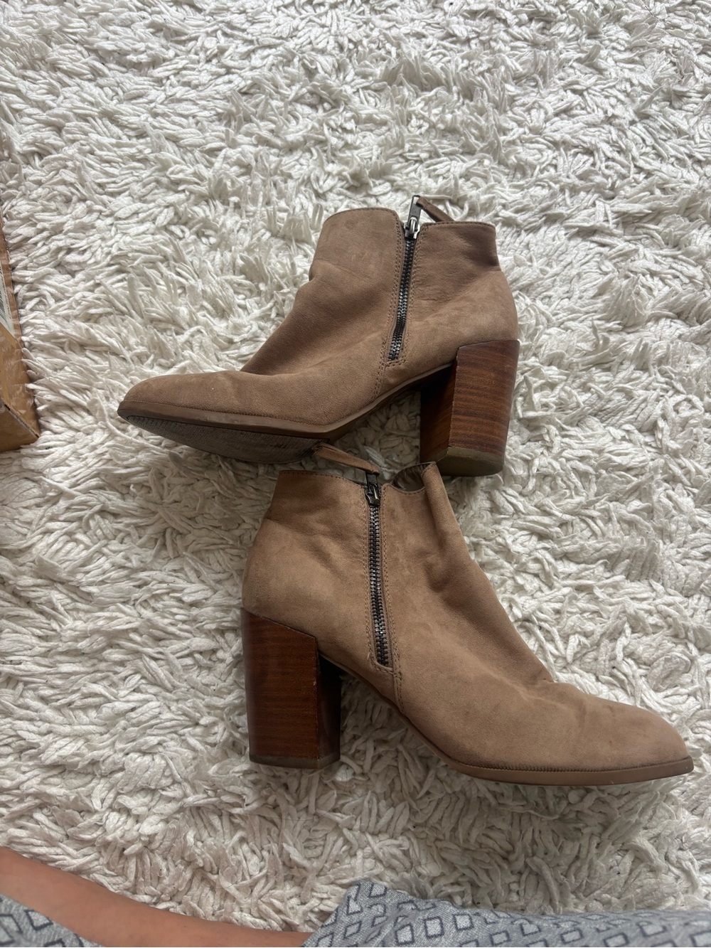 Taupe Suede Ankle Booties with Block Heel